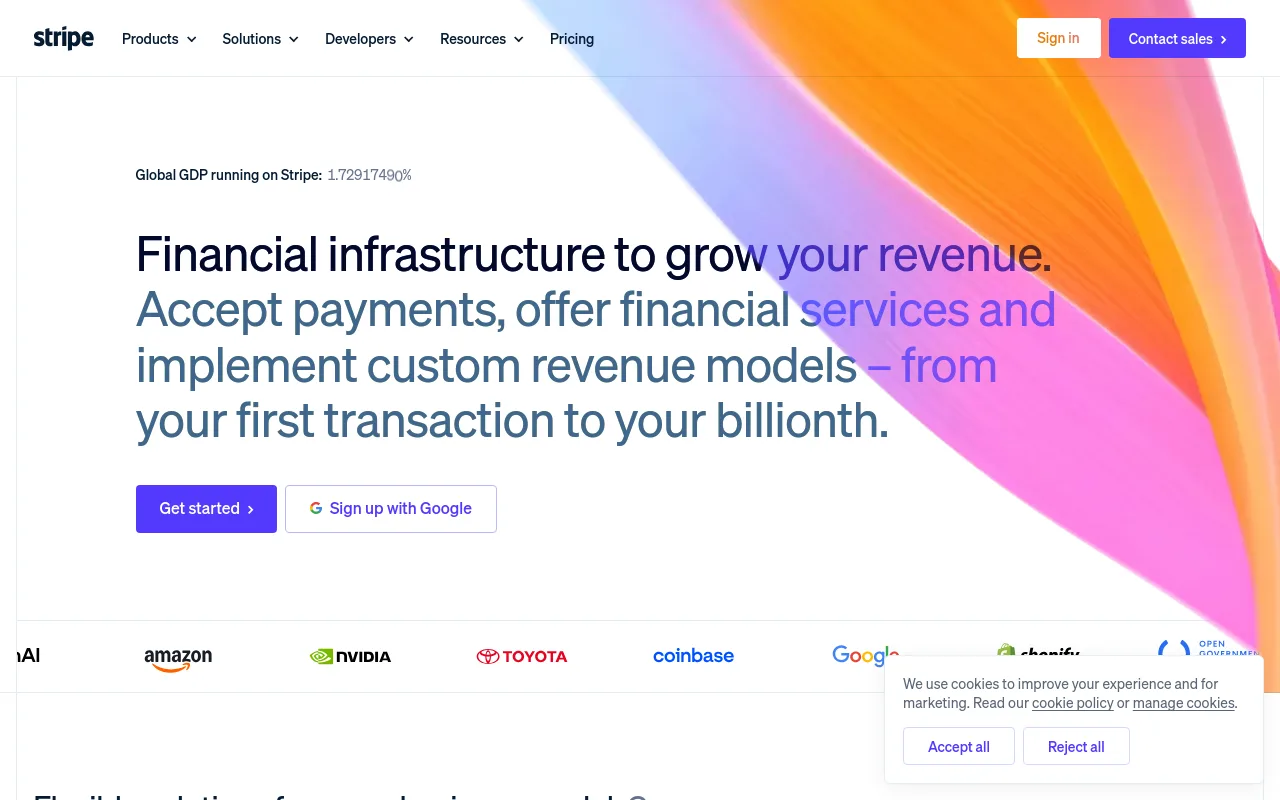 Stripe homepage