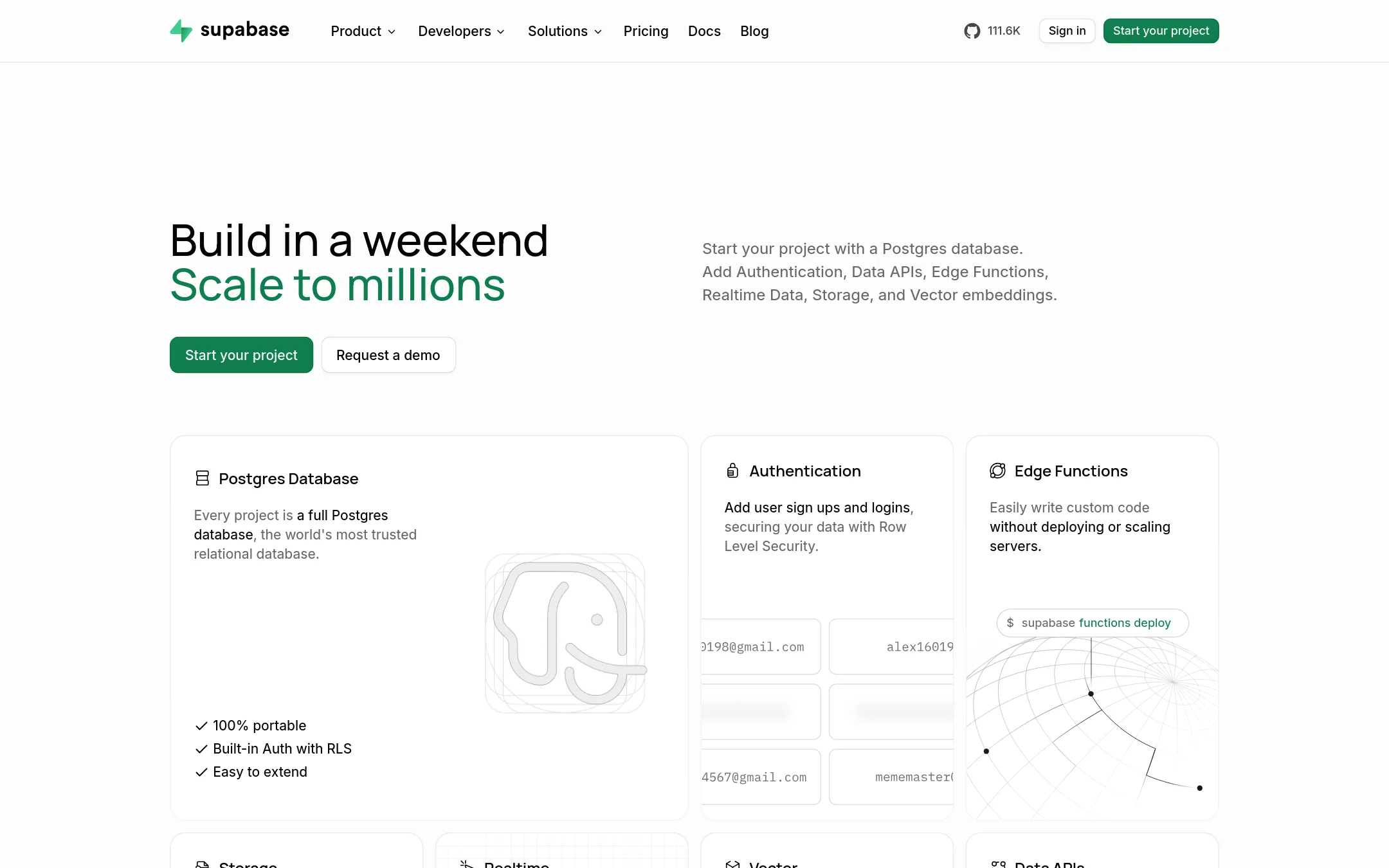 Supabase homepage