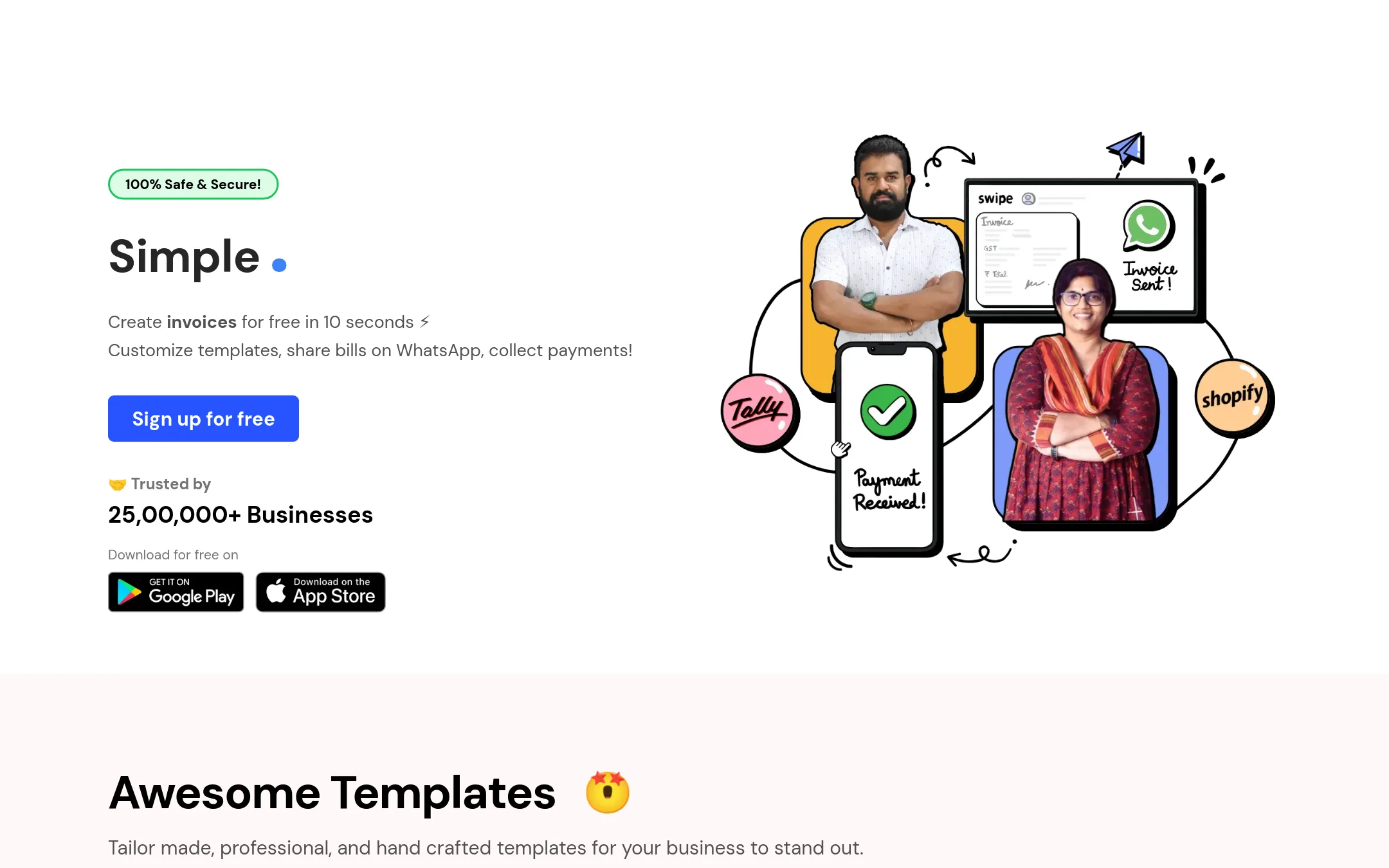 Swipe homepage