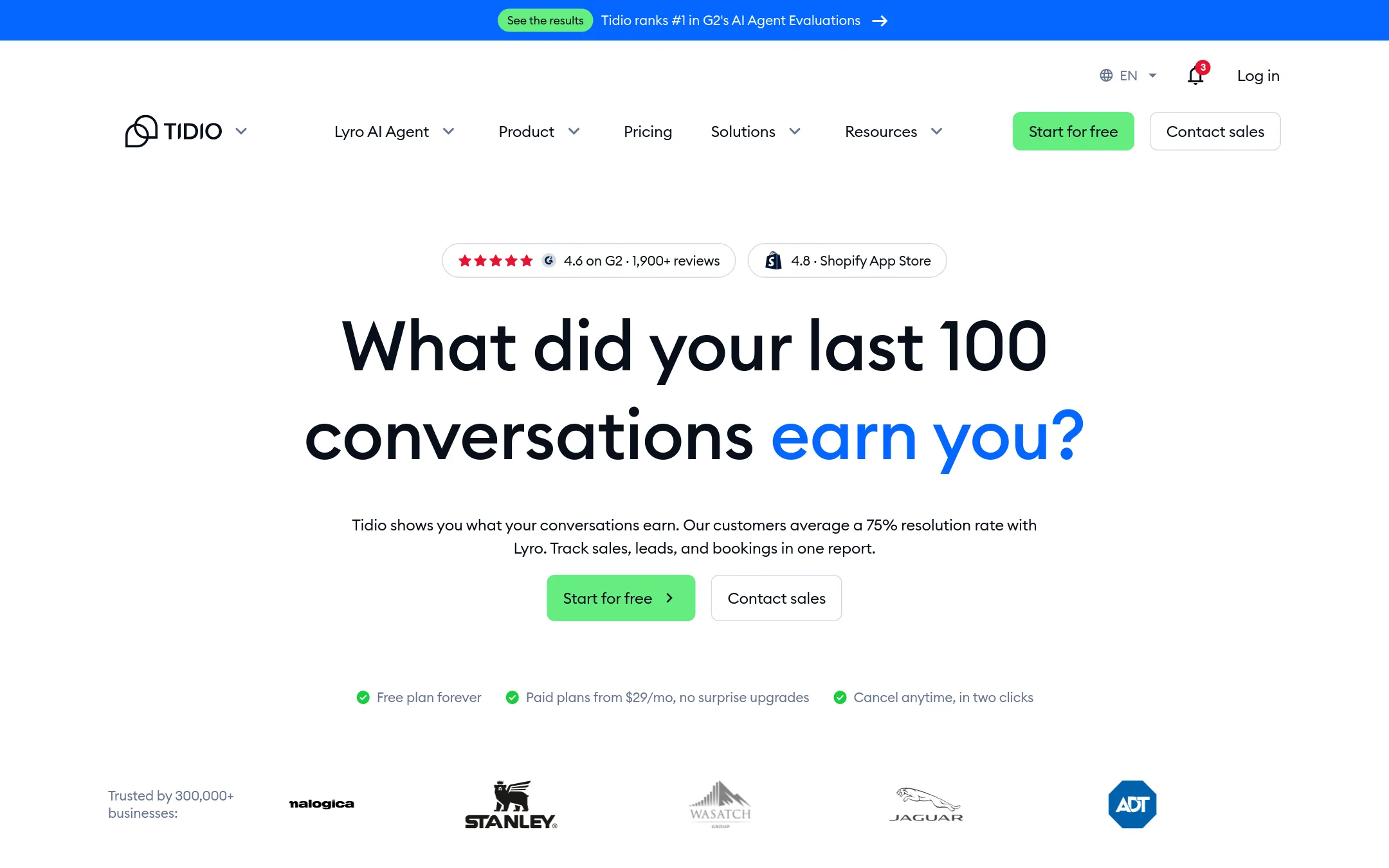Tidio homepage