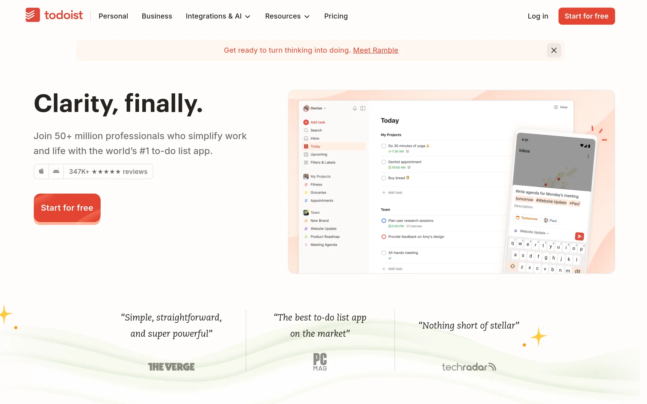 Todoist homepage