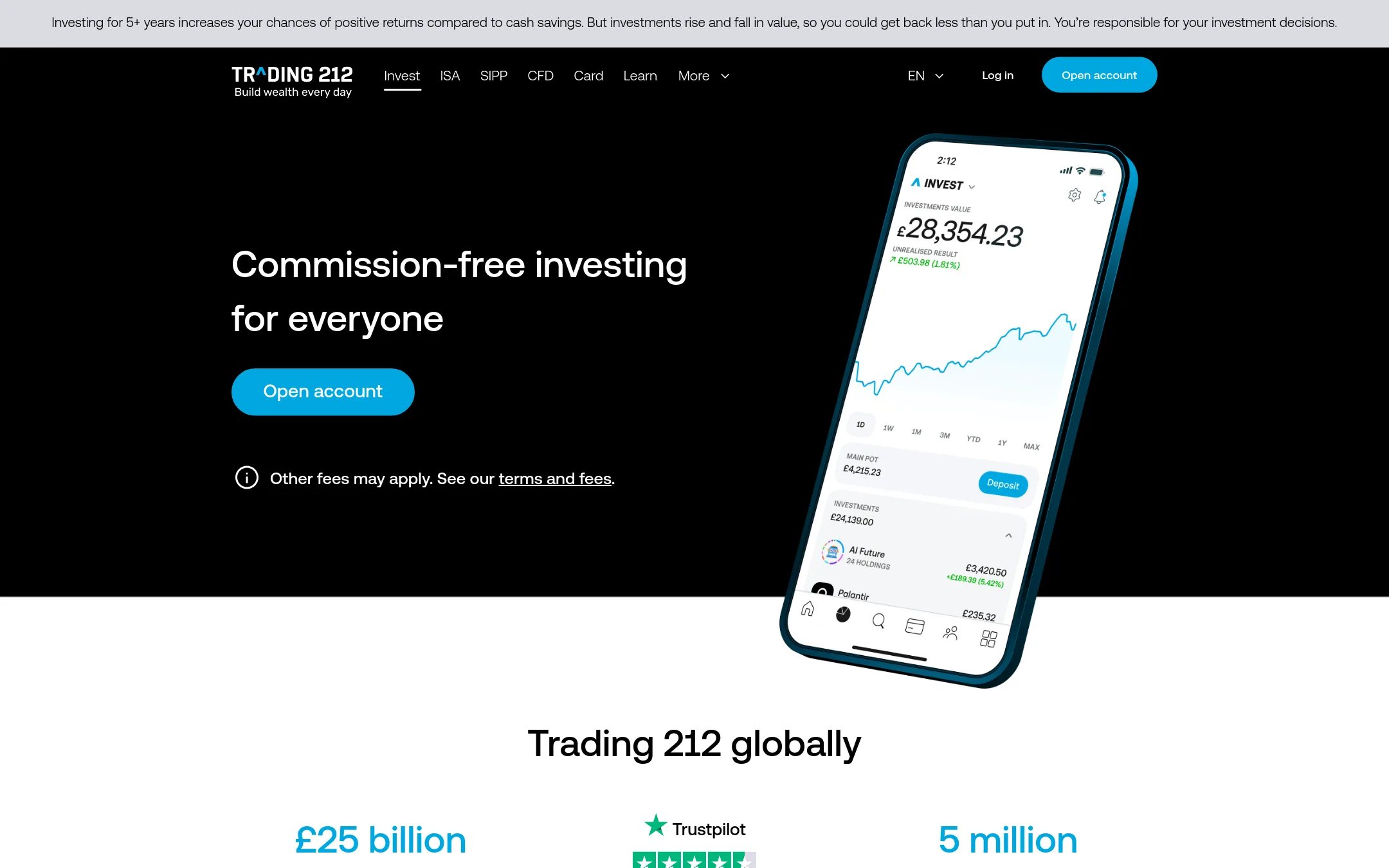 Trading 212 homepage
