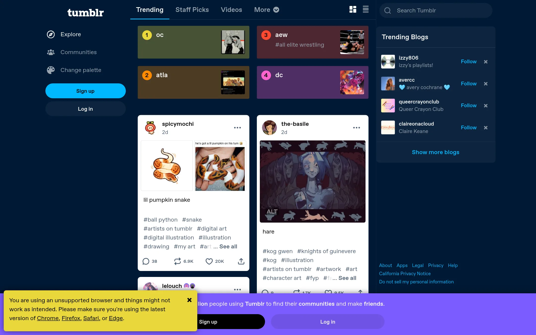 Tumblr homepage