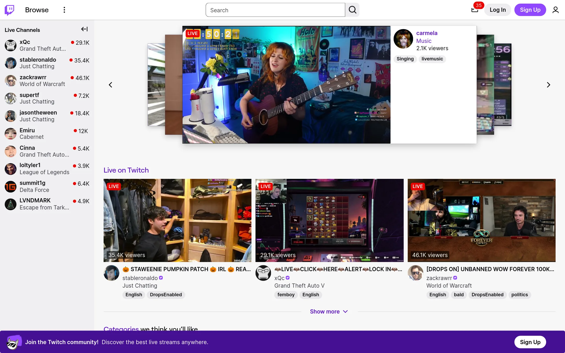 Twitch homepage