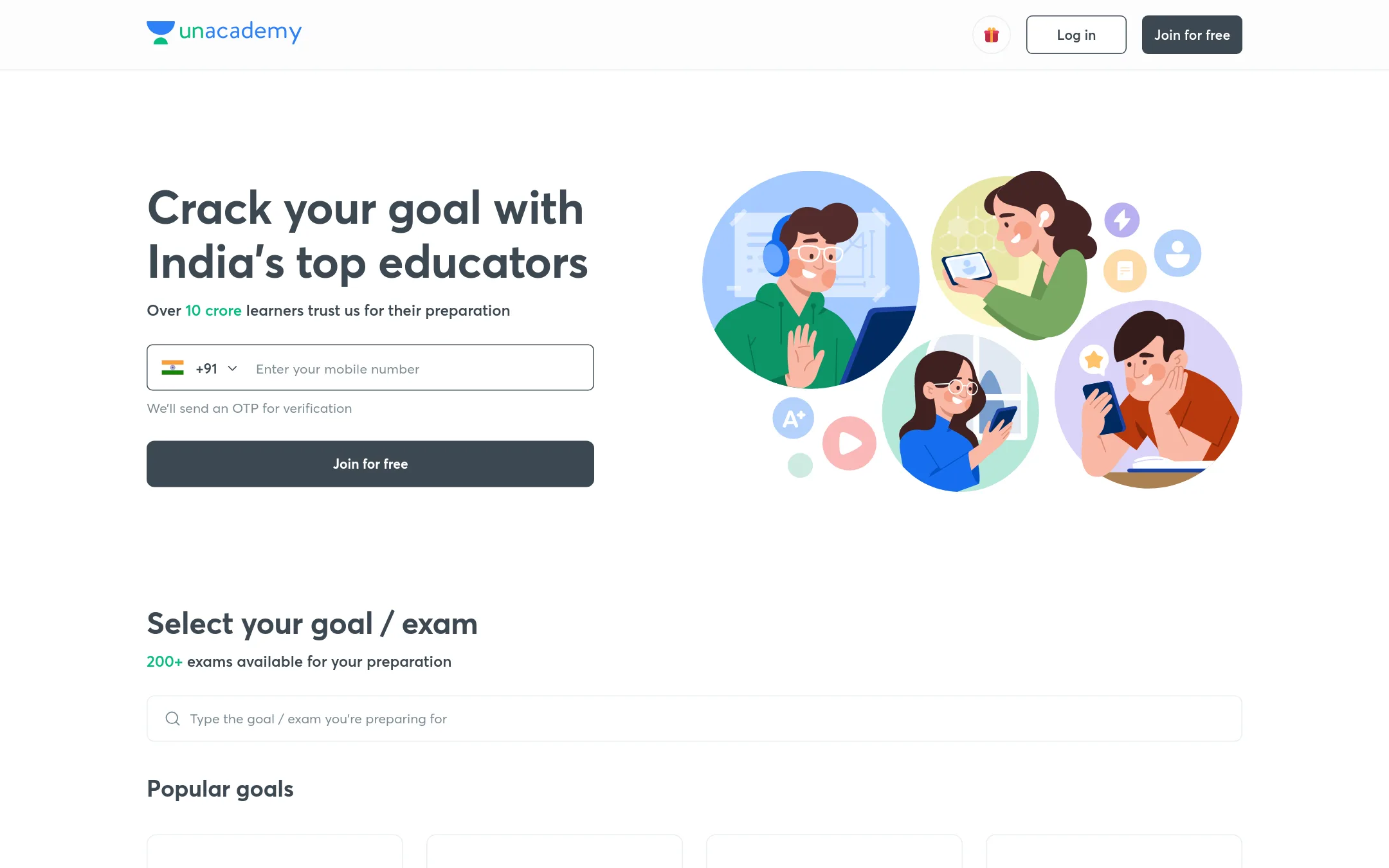 Unacademy homepage