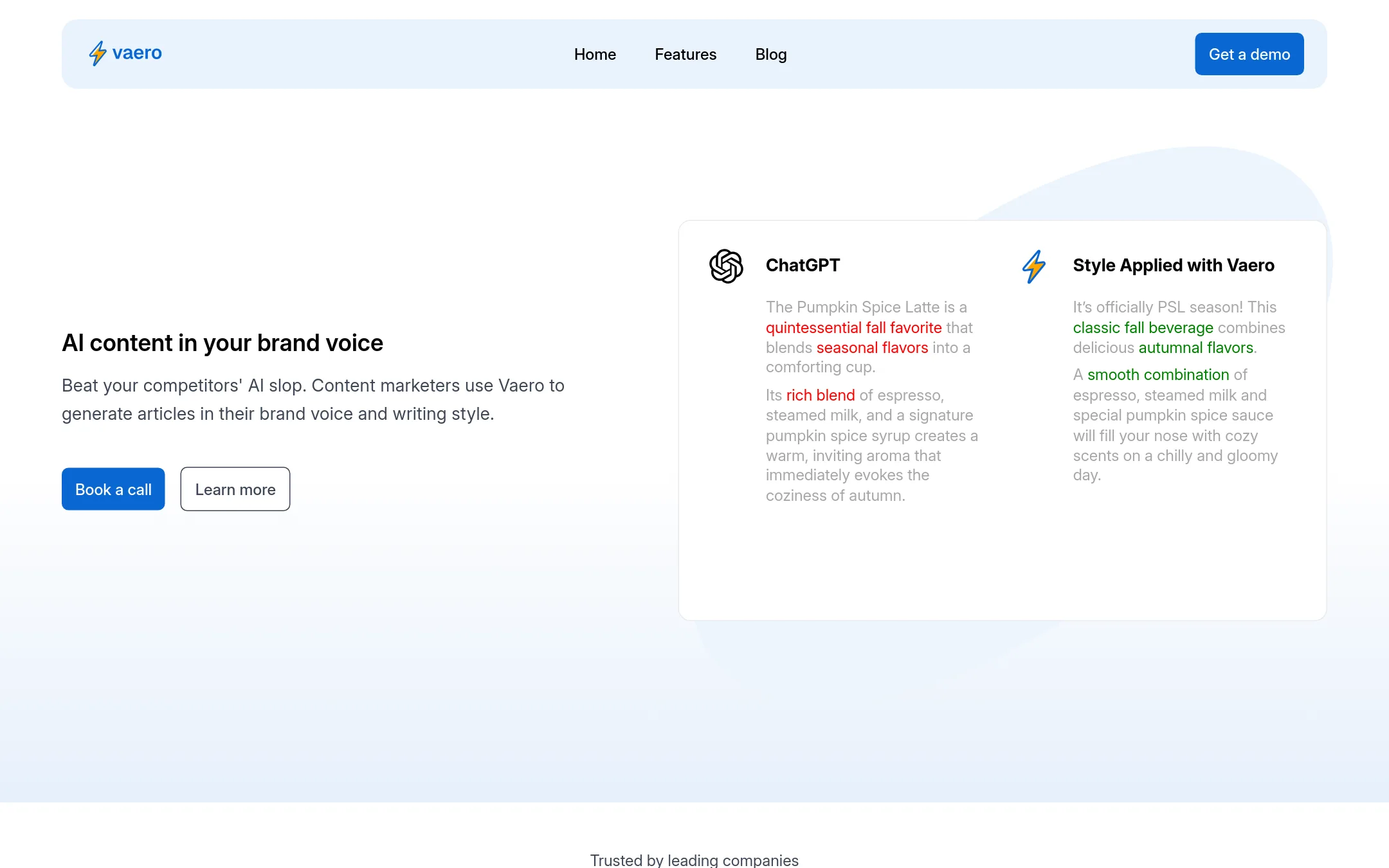 Vaero homepage