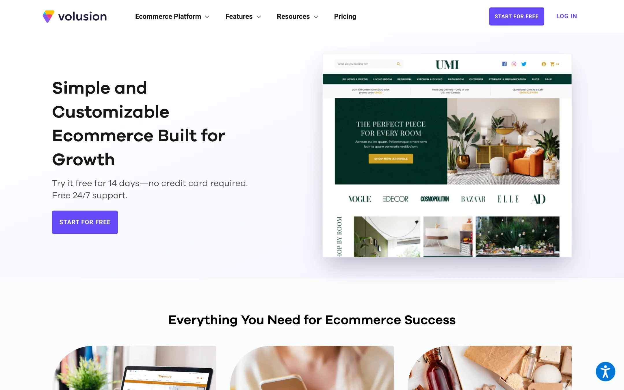 Volusion homepage