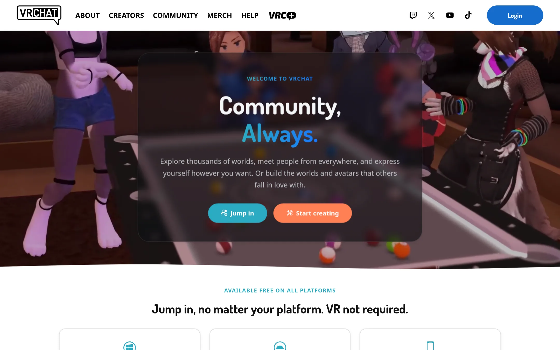 VRChat homepage