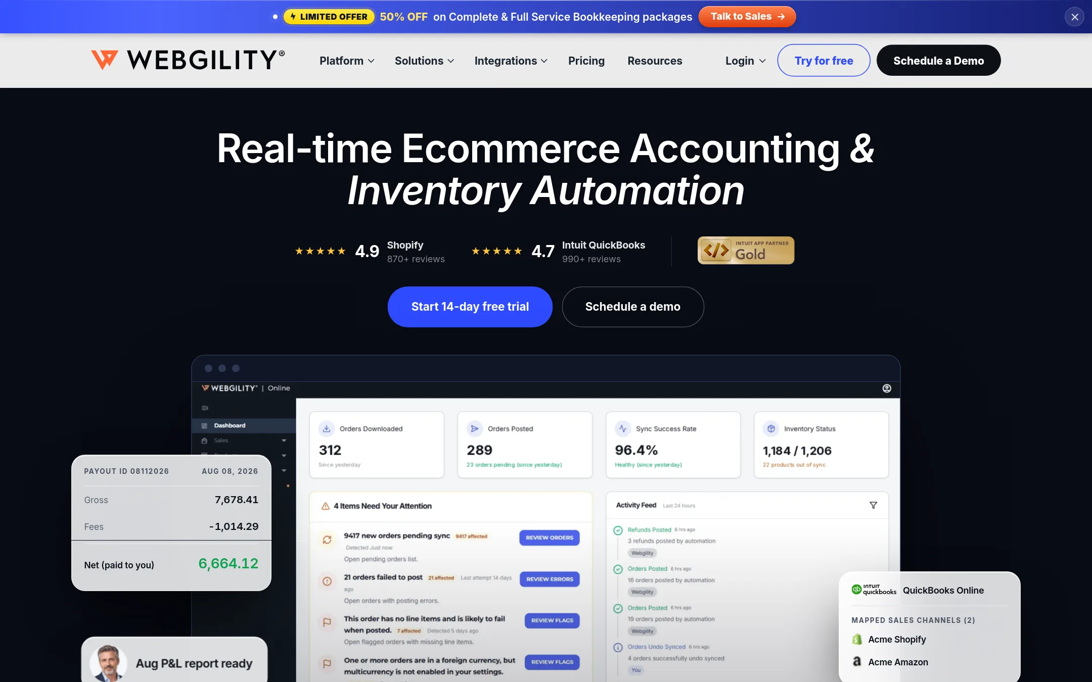 Webgility homepage
