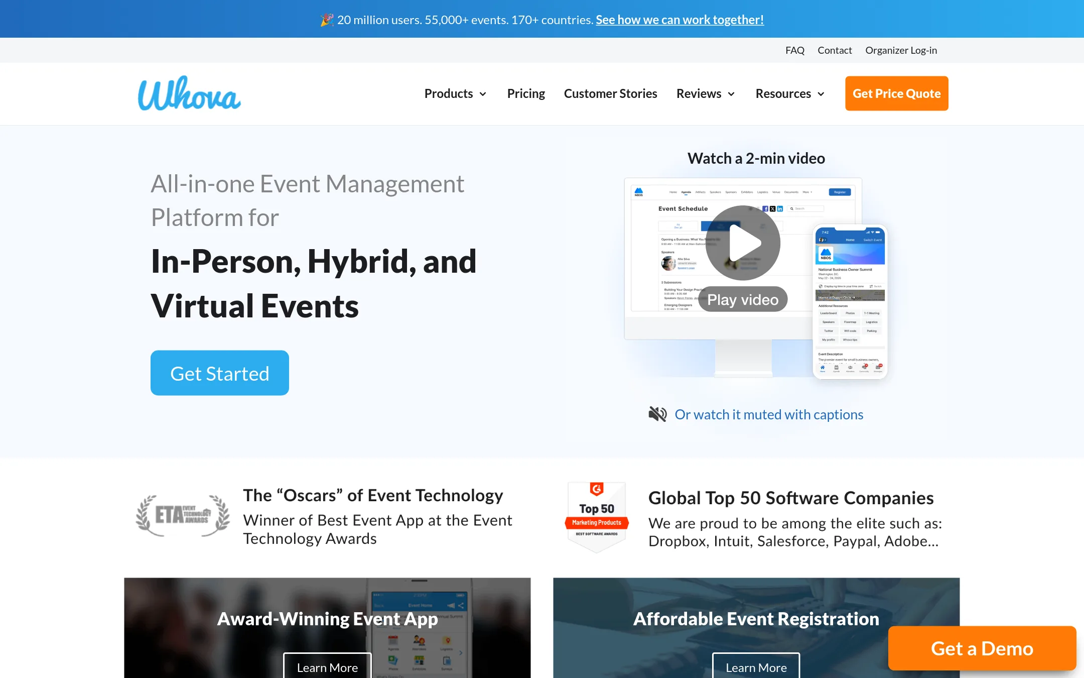 Whova homepage