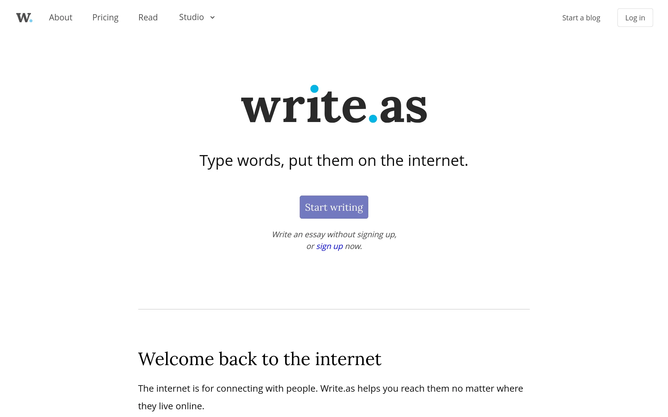 Write.as homepage