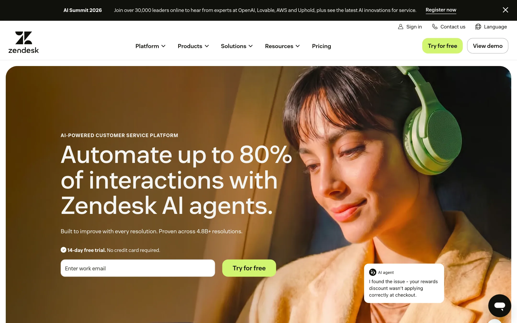 Zendesk Chat homepage