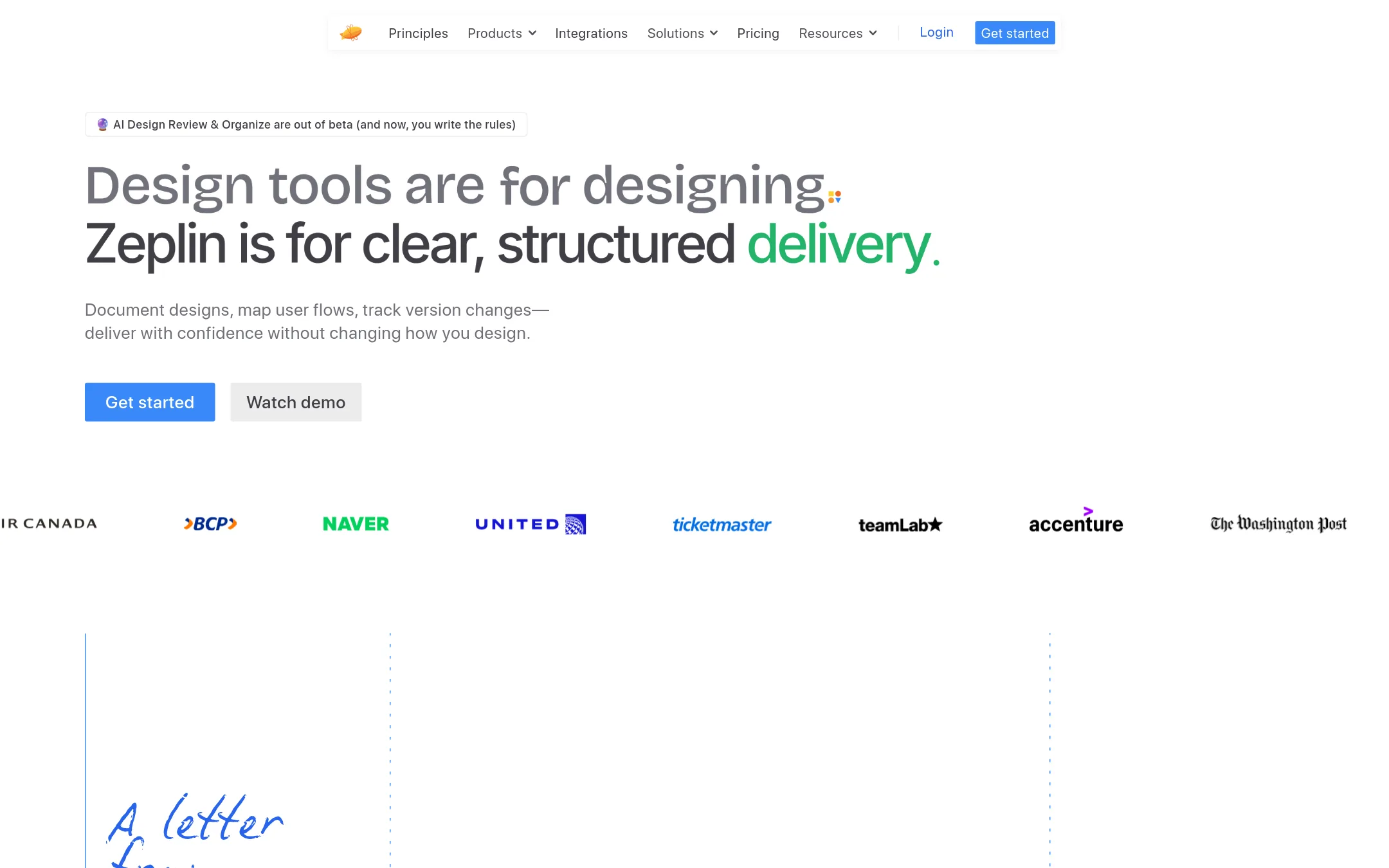 Zeplin homepage