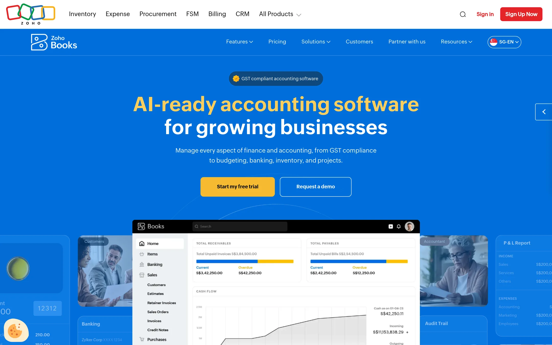 Zoho Books homepage